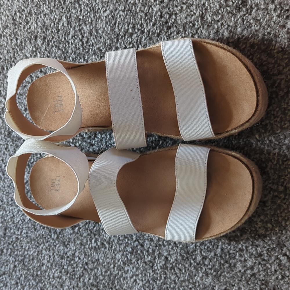 Time and Tru Strap Platform Sandals, Women's Size 11, White and Light Brown